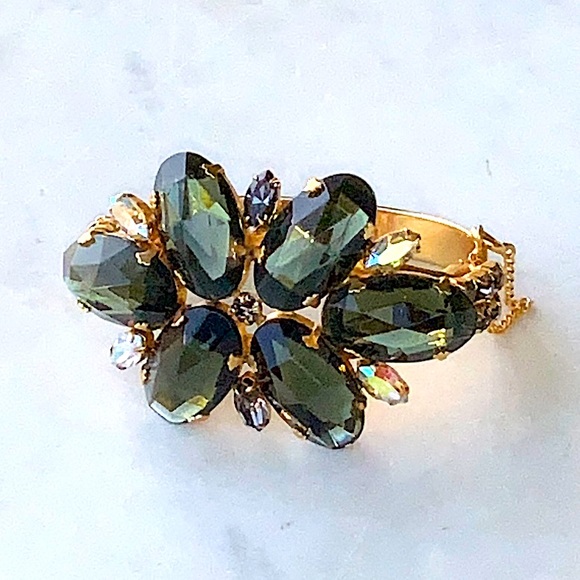 JULIANA DELIZZA & ELSTER BRACELET BANGLE CLAMPER CRYSTAL VINTAGE SMOKED CRYSTALS - Picture 3 of 15